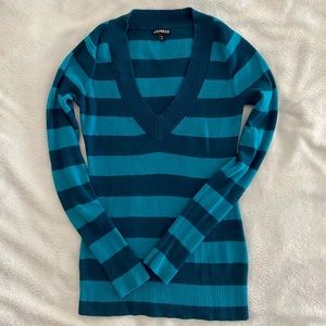 Blue Striped V-Neck Sweater